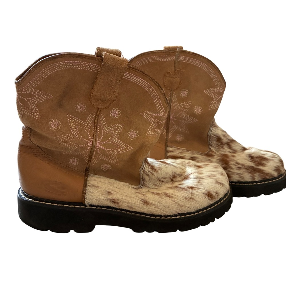 Roper Cowhide Hair On Hide Western Boots Womens 10 Tan Brown Good